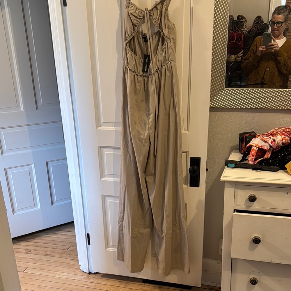 Elegant Beige Dress with Strappy Back